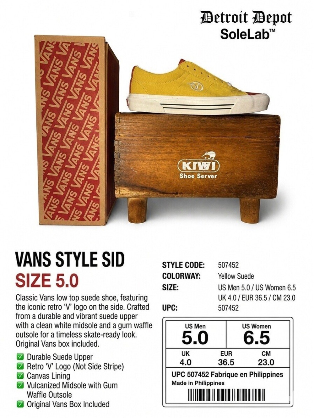 Vans Style Sid Anaheim Factory Multi-Color Suede Skate Shoes Size 5M/6.5W W/ Box